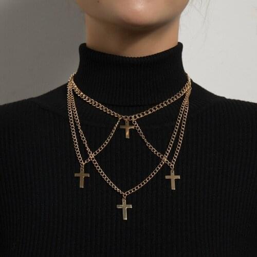 Orgin Summer Minimalist Gold Color Multi-layer Cross Pendant Necklace for Women High Street Chunky Curb Chain Necklace Jewelry
