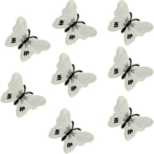 10Pcs 7.3cmx5.2cm White Butterfly Patches Iron On Or Sew Fabric Sticker for Clothes Badge Patch Embroidered Appliques DIY