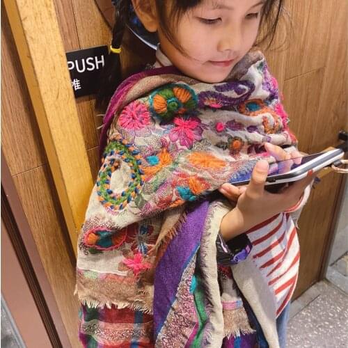 100% Merino Wool Scarf Women Shawl beautiful rainbow-colored Pashmina hand-embroidered must-have for travel shawls