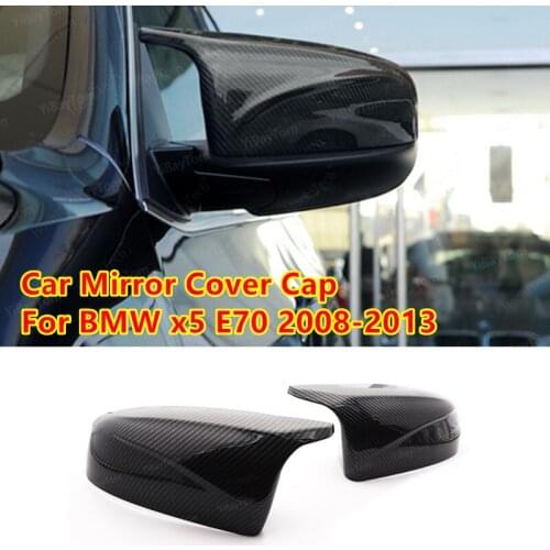 2pcs carbon fiber pattern black Mirror Covers Rearview Cap For BMW X5 E70 X6 E71 2008-2013