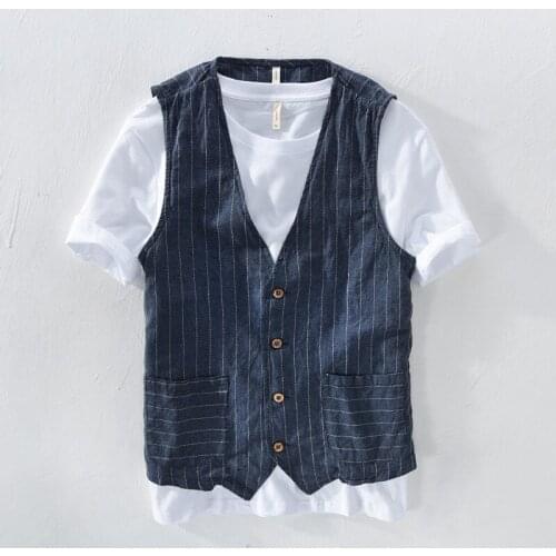 2020 linen Mens Vest Boutique Slim Fit Casual Male Vest