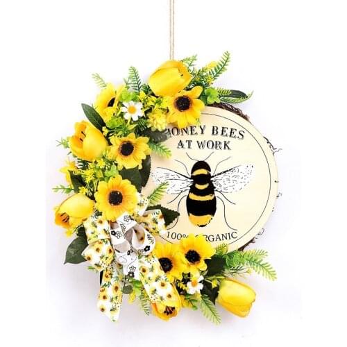 2021 Bee Sunflower Wreath Festival Wreath Sunflower Garlands for Front Door Wall Wedding Party Home Decor Easter Decoration