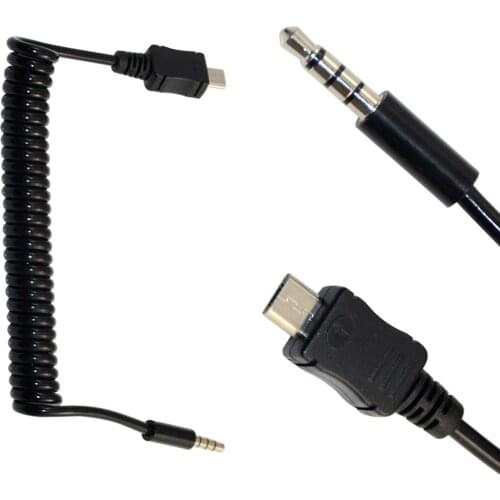3Ft Spiral Coiled USB Micro 5PIN to ST 3.5 plug Cable