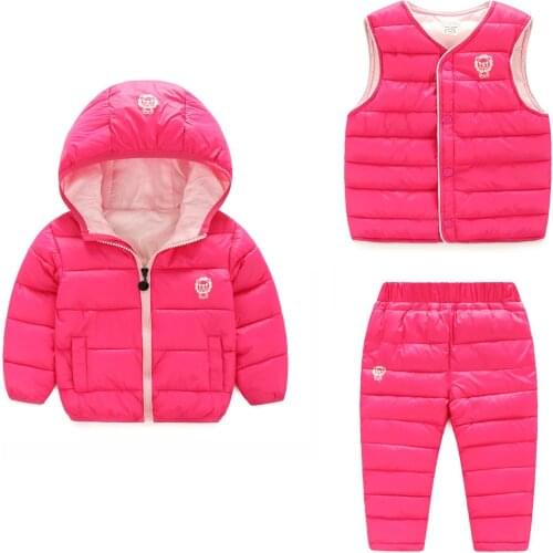Kids Winter Jacket + Vest + Pants 3 Pcs Baby Girls Boys Fashion Clothes Set Children Cotton-padded Coat Infant Warm Outfit Suit