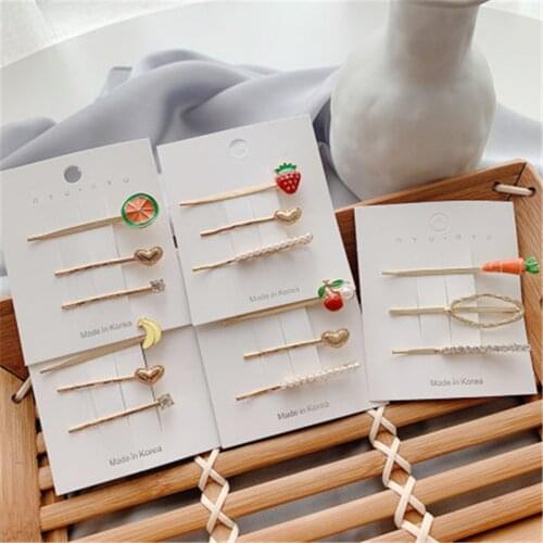 3pcs/set Women Metal Hair Clip Girls Clips Fruit Barrettes Makeup Barrettes Hair Styling Barrettes Hair Accessories 2021 New