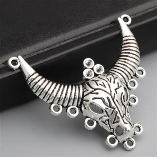 3Pcs Silver Color Ox Head Charms Halloween Skull Bull Pendant Making Necklaces Collier Diy Jewelry Wholesale 63x45mm A2803