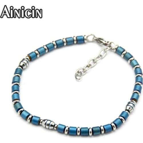 4mm Diameter Stainless Steel 21cm Link Chain Bracelets Fashion Mens Jewelry IP Black Blue Jewelry 5pcs/lot