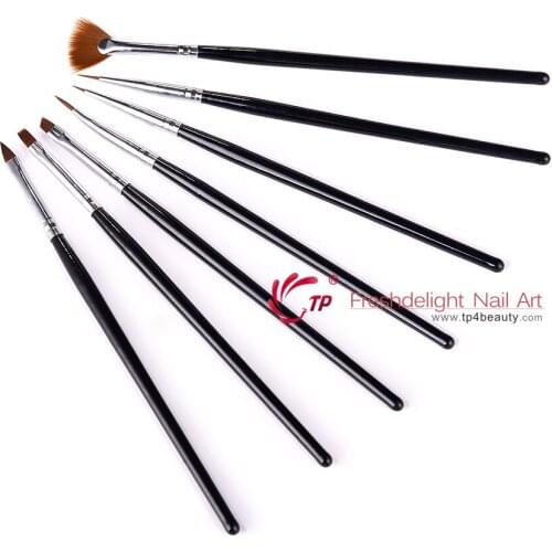 7Pcs Nail Art Brush Liner Dotting Fan Design Acrylic Builder Flat Crystal Painting Drawing Carving Pen UV Gel Manicure Tool Set