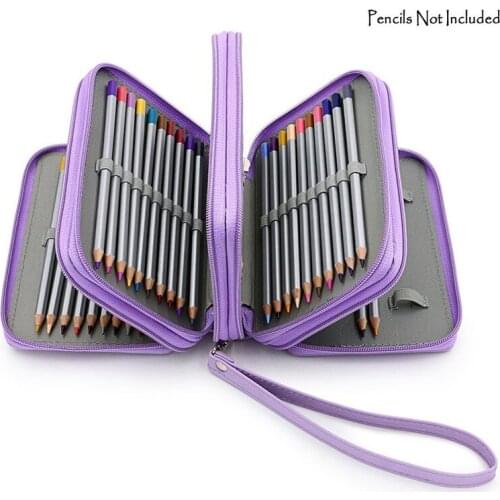 75 Holder 4 Layer Portable PU Leather School Pencils Case Large Capacity Pencil Bag For Colored Pencils Watercolor Art Supplies