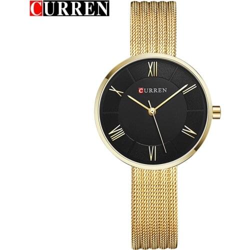CURREN Women Watches Top Brand Luxury Stainless Steel Mesh Band Gold casual Watch Ladies Business quartz watch Relogio Feminino