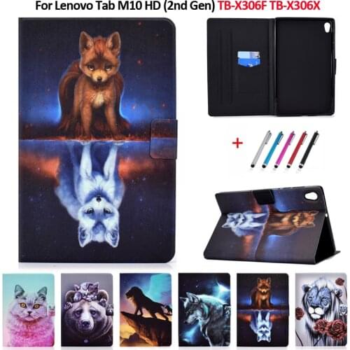 Case for Lenovo Tab M10 HD 2nd Gen TB-X306F X306X Animal Tiger Wolf Stand Cover for Lenovo Tab M10 HD 2 2nd Generation Cover