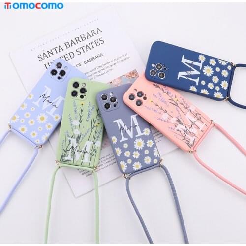 Custom Name Daisy Crossbody Lanyard Phone Case For iphone 11 12 Pro Max MiNi X XR XS 7 8P Liquid Silicone Phone Cover With Strap