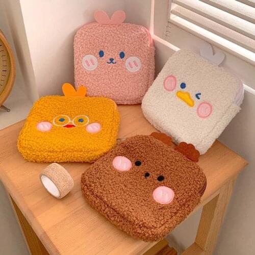 Cute Animals Tampon Long Plush Storage Bag Sanitary Pad Pouch Women Napkin Towel Cosmetic Bags Ladies Coin Purse Mini Handbag