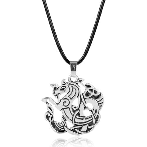 Dongsheng Fantasy Scandinavian Norse Colar Necklace Viking Dragon Pendant Necklace Medieval Pewter Dragon Choker Necklace