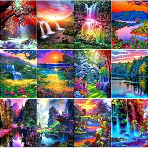 EverShine Diamond Embroidery Waterfall Full Drill Square Diamond Mosaic Scenic Cross Stitch Art Painting Rhinestones Wall Art