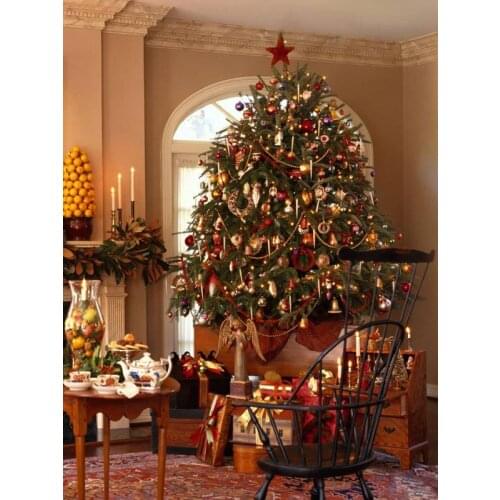 VinylBDS 5x7ft(1.5x2.2m) Christmas Backgrounds Photo Background Christmas The Christmas Tree Table Chair Photography Backdrop