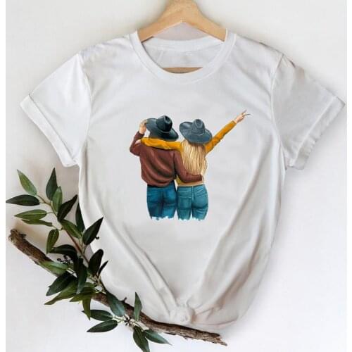 T-shirts Women 2021 Spring Summer Cartoon Sister Friends Girl Love 90s Clothes Stylish Tshirt Top Lady Print Sexy Tee T-Shirt