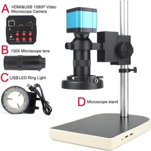 HDMI HD USB TF Monocular Microscope Digital Camera Lens LED Light Workbench Stand Professional Repair Phone Soldering Tool