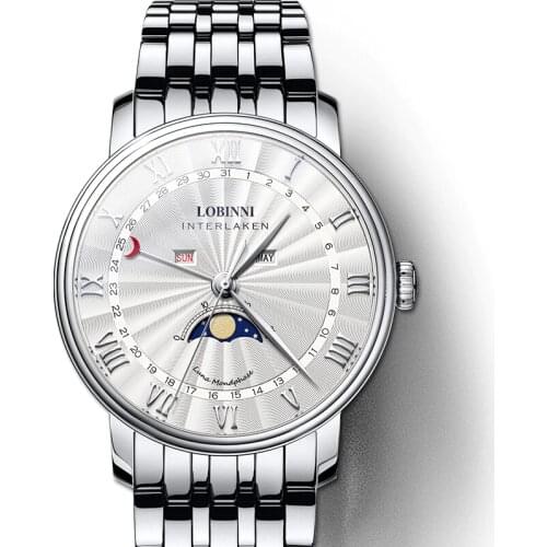 LOBINNI Watch Men Luxury Brand Switzerland Men Watches Sapphire Waterproof Moon Phase reloj hombre Japan Miyota Movement L3603M3