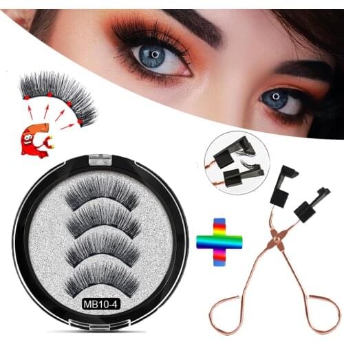 Magnetic Eyelashes with 4 magnets 3D Natural False Eyelashes 3D Faux Mink Lashes Eyelashes Make up With Magnetic ​Eyelash Tweeze