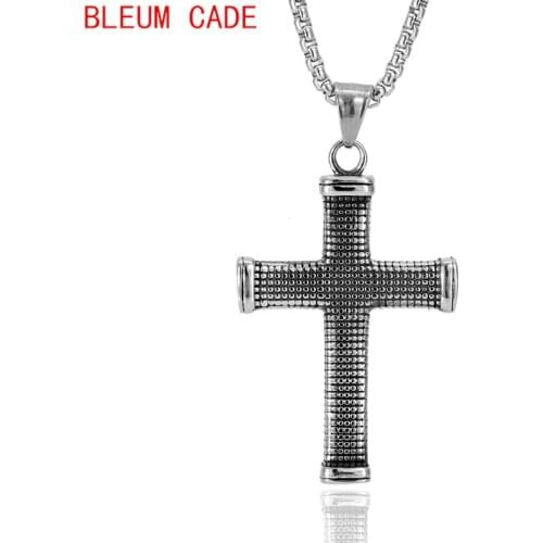 Gothic Punk Rock Fashion Mini Cool Stainless Steel Pendant Necklace Mens Christian Scriptures Cross Jewelry