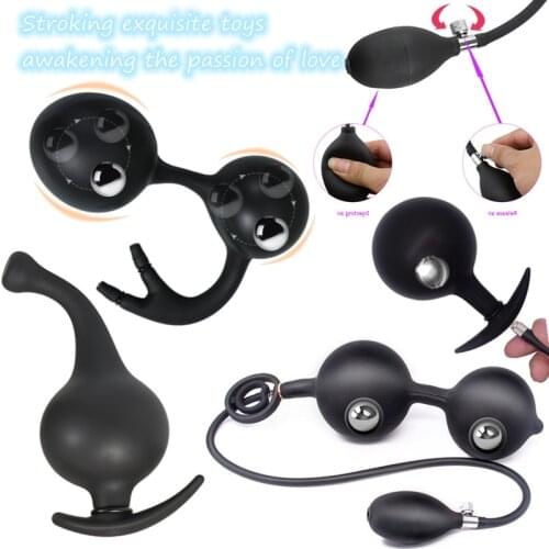 Inflatable Huge Anal Butt Plug Built-in Steel Ball Women Vaginal Anal Dilator Expandable Silicone Men Prostate Massager Sex Toys