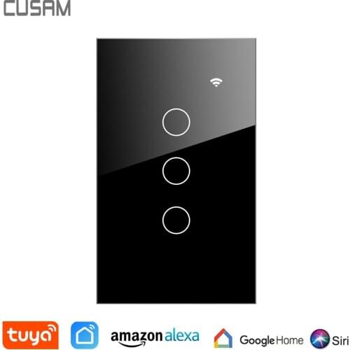 US Standard Glass Touch Sensor Wall Light Power Switch 1/2/3 Gang 1 Way AC 100-240V WIFI Alexa Siri Google Home Voice Control