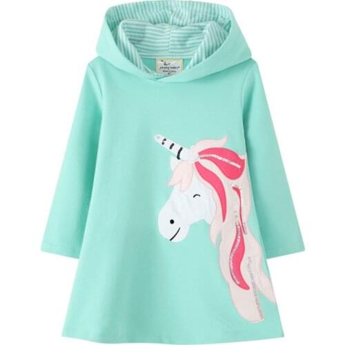 New Arrival Animals Girl Dress Sweater Hooded Dresses for Spring Autumn Cute Girls Cotton Unicorn Baby Clothing