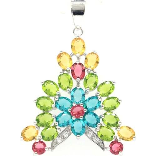 45x32mm New Statement Multi Big 6.3g Created Rhodolite Garnet Peridot Aquamarine Citrine Smokey Topaz Silver Pendant