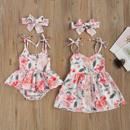 Newborn Girls Flower Print Clothes Sister Matching Romper/Dress Summer Sleeveless Outfit One-piece
