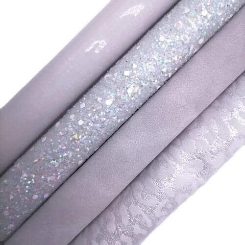 Iridescent Glitter leather, Leopard Soft Vinyl Fabric, Two Tones Suede Faux Leather Sheets Patent For Bows DIY 21x29CM KM720