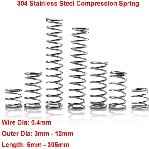 304 Stainless Steel Compression Spring Compressed Spring Wire Dia 0.4mm Outer Dia 3-12mm Length 5-305mm Pressure Return Spring