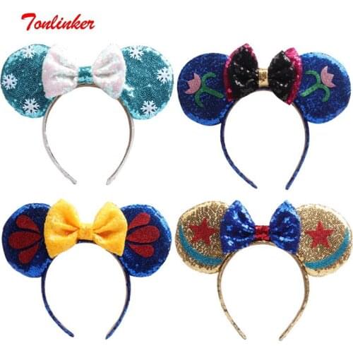 Christmas Children Kids Cartoon Sequins Bow Hair Accessories Girls Princess Rapunzel Belle Sofia Holiday Party Dress Up Headband
