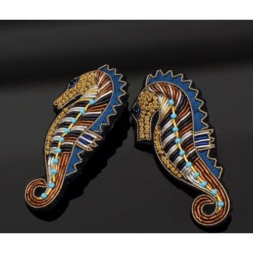 Handmade Indian Silk Embroidery Cartoon Cute Seahorse Small Animal Brooch Female Accessories Badge Pin Clothing Accessories
