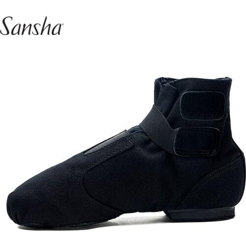 Sansha Unisex Hoop&Loop Jazz Boot High Grade Canvas Suede Split-Sole Black White Women Men Girls ModernDance Shoes JB4C
