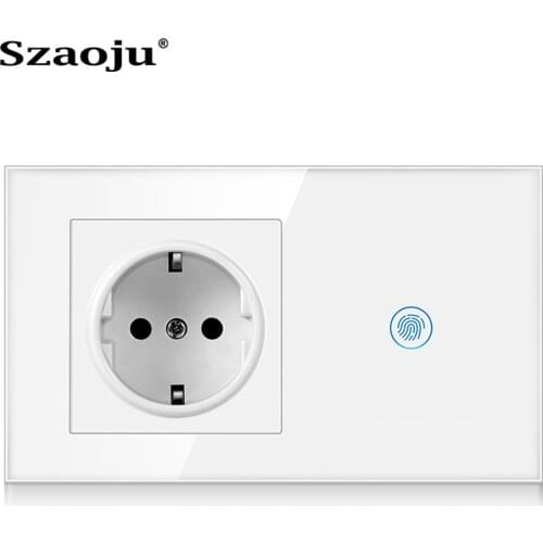 Szaoju Touch Light Switch With EU Wall Socket White Black Golden Home Wall Switches Crystal Glass Panel Backlight 1/2/3Gang 1Way