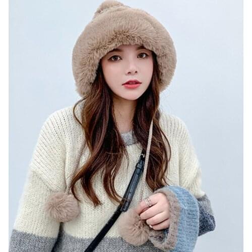 Women Winter Warm Plush Cable Knit Bomber Hat Pompom Earflap Trapper Cap Warmer 649C