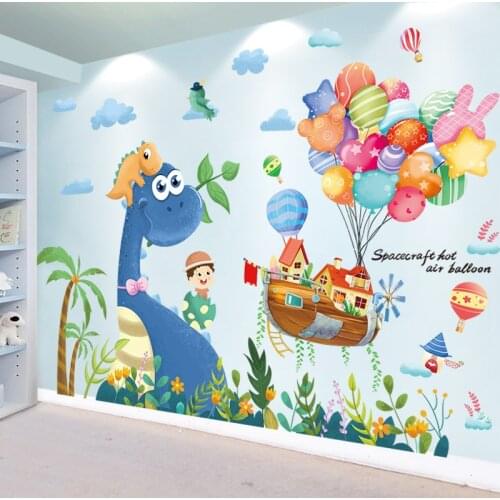 [SHIJUEHEZI] Hot Air Balloons Boat Wall Stickers DIY Dinosaur Clouds Wall Decals for Kids Rooms Children Nursery Home Decoration