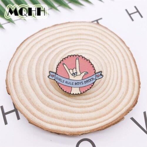 Cartoon cute round pink love feminism girls rule bors drool enamel brooch alloy badge denim clothes bag pin sweet jewelry gift