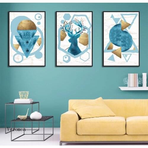 Nordic Modern Light Luxury Poster Abstract Geometric Pattern Deer Elk Canvas Painting Photo Kids Room Home Decoration Wall Art