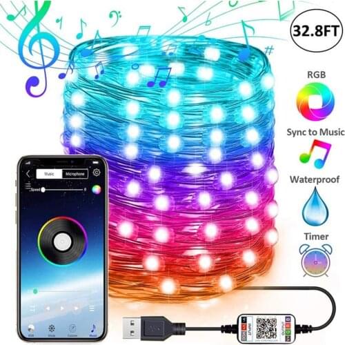 USB LED String Light Copper Wire String Lamp Waterproof Outdoor Fairy Lights For Christmas Tree Decoration Bluetooth App Control