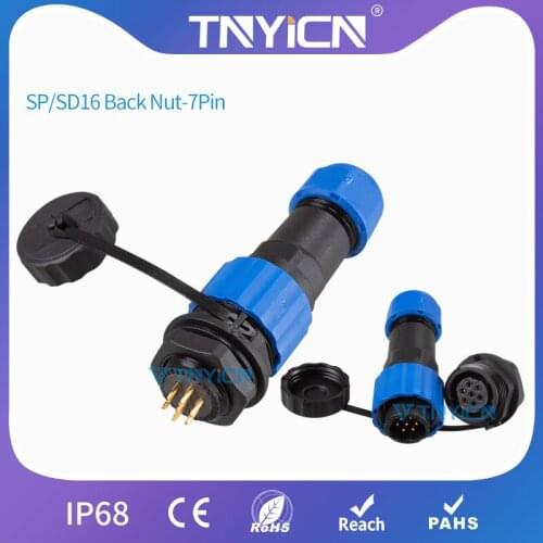 Waterproof Connector IP68 SP/SD16 Back Nut-7Pin Electrical Wire Connector Male&Female Set Plugs and Sockets Panel Mount Led Jack