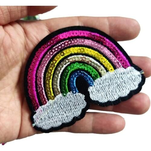 2ps sequined embroidered rainbow iron on sewing patches stickers for clothing applique