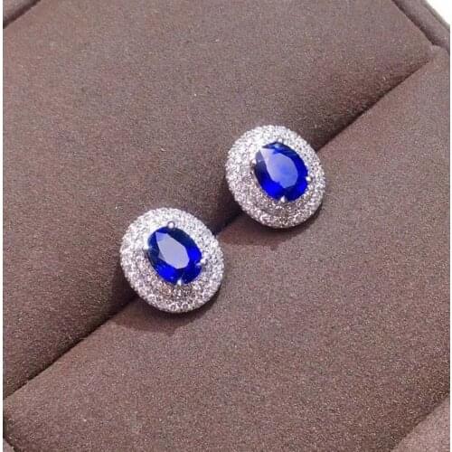 Y820 Sapphire Earrings Stud 18 K Gold Jewelry 100% Natural 0.95ct Royal Blue Sapphire Gemstones Stud Earrings for Women