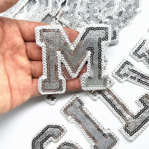 1PC Silver Sequins Alphabet Letter Iron On Patches For Clothing T-shirt Decoration Repair Embroidery Patches Garment Accessories