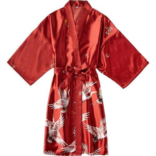 Sleep Wear Women Pajamas Summer Imitation Silk Fashion Crane Sexy Night Gown Casual Bathrobe Ice Silk Home Gift