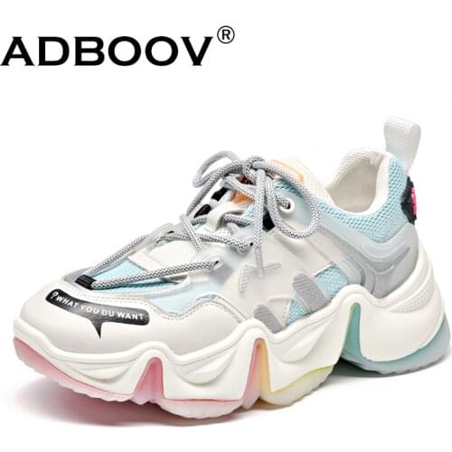 ADBOOV 2020 New Rainbow Sole Platform Sneakers Women Fashion Chunky Shoes Woman Height Increasing 6 CM Street Shoes