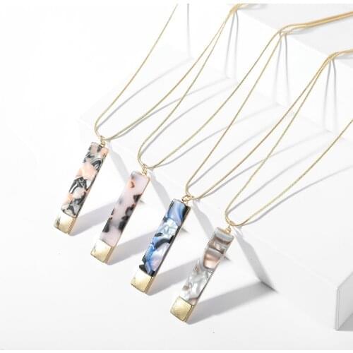 New Fashion Long Rectangle Geometric Acrylic Alloy Necklaces & Pendants Long Sweater Chain Statement Pendant Jewelry Gift 2019