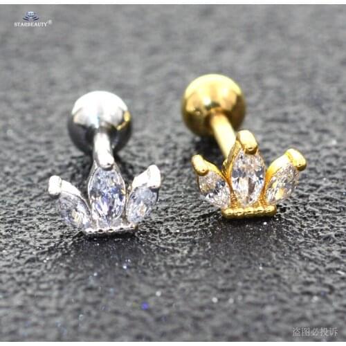1pc 16G 6mm Royal Crown Tragus Piercing Helix Piercing Studs Daith Helix Earrings Nose Ring Ear Piercing Gold Color Body Jewelry