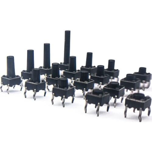 100pcs/lot 6*6*4.3-20 mm 4 PIN Tactil Tact 12V Push Button Interruptor Micro Switch Direct Plug-in Self-Reset Top